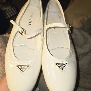 Prada Women's White Patent Mary Jane Flats